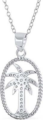 Sourire argenté - collier pendant d'arbre solide de Sterling Silver Beautiful Tropical Palm, avec la chaîne d'ancre 17.5inch pour des femmes