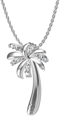 Sourire argenté - collier pendant d'arbre solide de Sterling Silver Beautiful Tropical Palm, avec la chaîne d'ancre 17.5inch pour des femmes