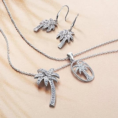 Sourire argenté - collier pendant d'arbre solide de Sterling Silver Beautiful Tropical Palm, avec la chaîne d'ancre 17.5inch pour des femmes