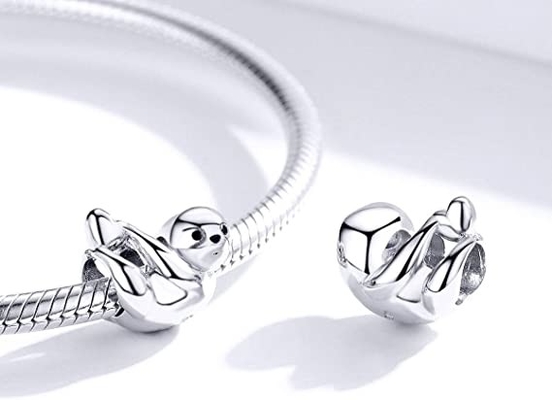 Le coeur féerique de papillon de paresse des bracelets BISAER 925 Sterling Silver Charms Cat Dog balancent