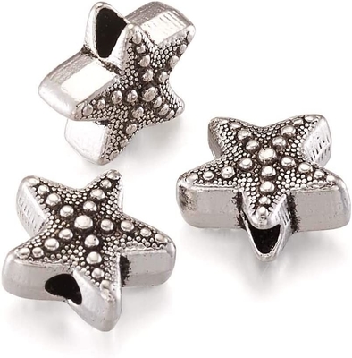 l'entretoise animale d'étoiles de mer argentées de l'antiquité 50Pcs perle la vie marine tibétaine 10x11mm d'océan en métal