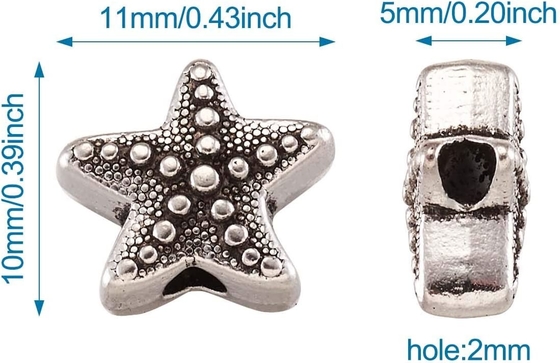 l'entretoise animale d'étoiles de mer argentées de l'antiquité 50Pcs perle la vie marine tibétaine 10x11mm d'océan en métal