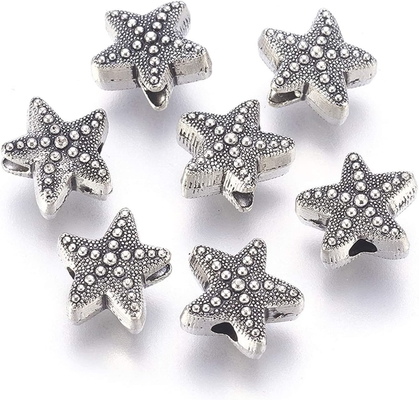 l'entretoise animale d'étoiles de mer argentées de l'antiquité 50Pcs perle la vie marine tibétaine 10x11mm d'océan en métal