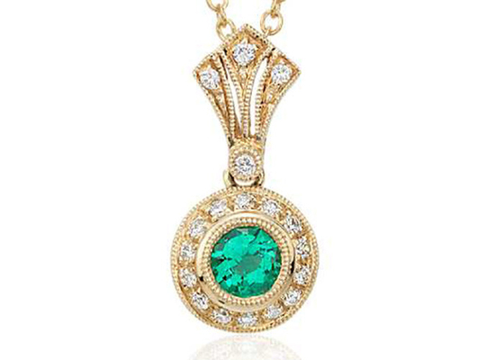 pendant vert vert naturel de 4mm, style d'ODM Diamond Halo Pendant Vintage Inspired