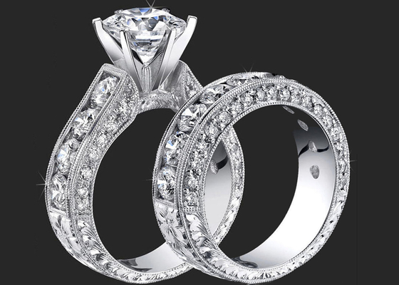 14K rond Diamond Engagement Wedding Rings GH VS1 GIA Certification