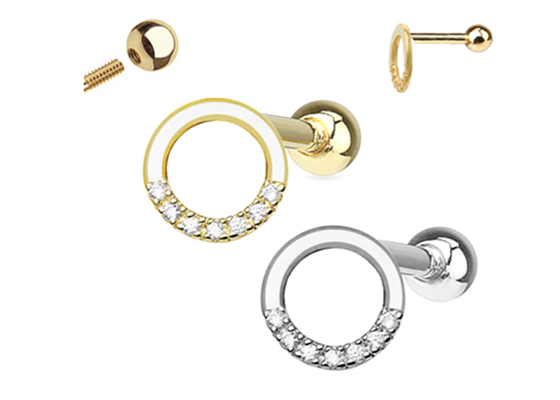 or Diamond Cartilage Earrings, OEM perçant de 0.126ct 14k de boucles d'oreille de l'hélice 14pcs