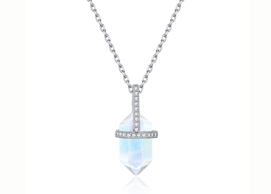 Collier naturel hexagonal de Moonstone, longueur à chaînes du collier 14inch de câble de l'or 14k