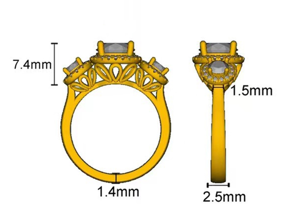 Type en pierre RD7MM du halo 2.1ct 3 Diamond Engagement Ring Prong Setting