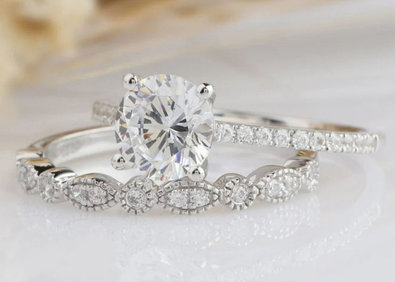 ODM de Diamond Engagement Wedding Rings 1.25CT 6.5mm de l'or 18K blanc