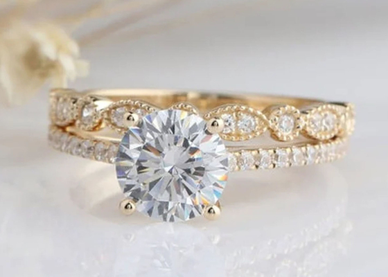 ODM de Diamond Engagement Wedding Rings 1.25CT 6.5mm de l'or 18K blanc