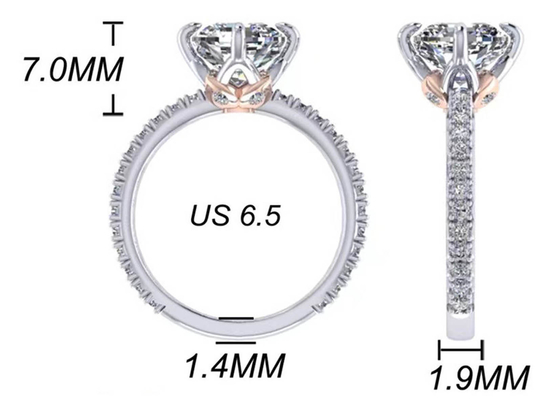 Or blanc Diamond Ring, bague de fiançailles 8.13×7.87×5.13mm d'OEM 18k de coupe de coussin