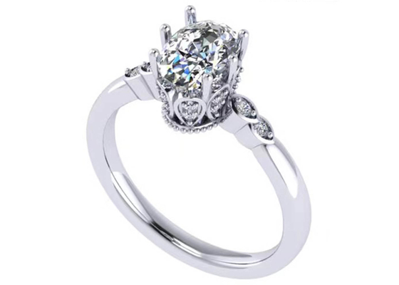ODM ovale de dimension de la bague de fiançailles 8.0×6.0mm d'or blanc de la coupe 18k