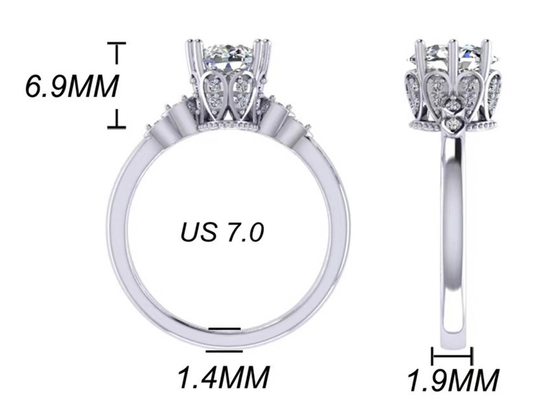 ODM ovale de dimension de la bague de fiançailles 8.0×6.0mm d'or blanc de la coupe 18k