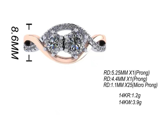 ODM romantique du carat argenté 2 Tone Color de l'anneau 9 de la coupe ronde 9K pour le mariage