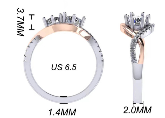 ODM romantique du carat argenté 2 Tone Color de l'anneau 9 de la coupe ronde 9K pour le mariage