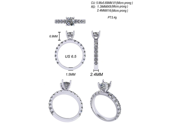bijoux de l'or massif 14k de 6x6mm, 24pcs 1.44ct Diamond Engagement Ring naturel