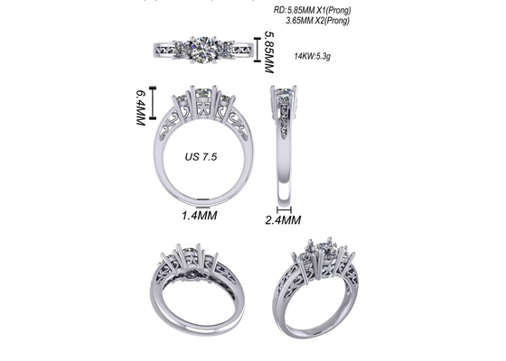 bijoux d'or massif de 0.8ct 14k, fourche plaçant RD5.85mm Diamond Three Stone Ring