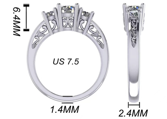 bijoux d'or massif de 0.8ct 14k, fourche plaçant RD5.85mm Diamond Three Stone Ring