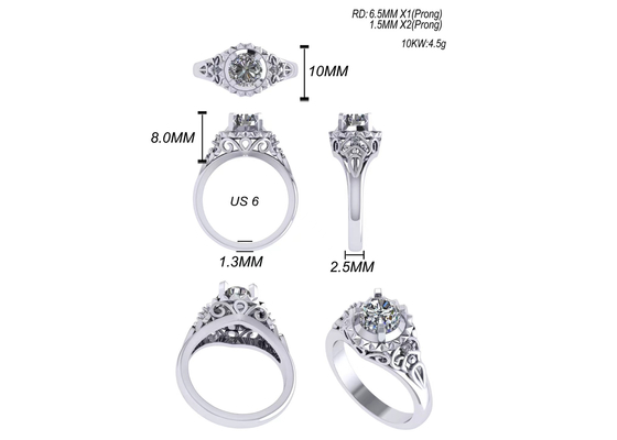 Le laboratoire d'or blanc a fait la taille de Diamond Engagement Rings Brilliant Cut 1ct RD6.5MM
