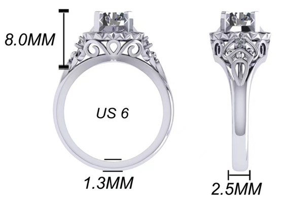 Le laboratoire d'or blanc a fait la taille de Diamond Engagement Rings Brilliant Cut 1ct RD6.5MM