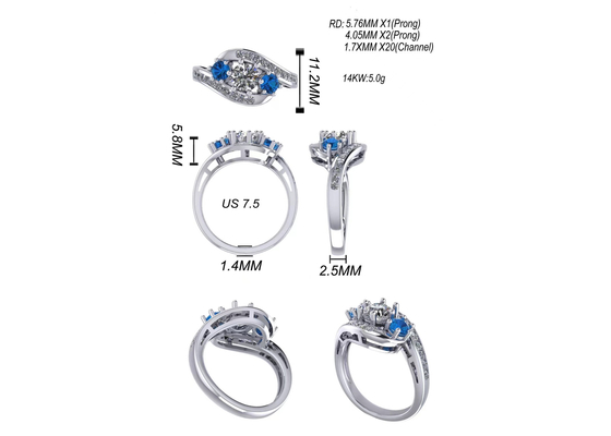0,8 carats Topaz Ring Prong Setting Type bleu naturel pour l'engagement