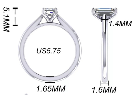 1,05 bijoux d'or massif de Ct 14K, Emerald Cut Diamond Engagement Rings EM7.86×2.89MM