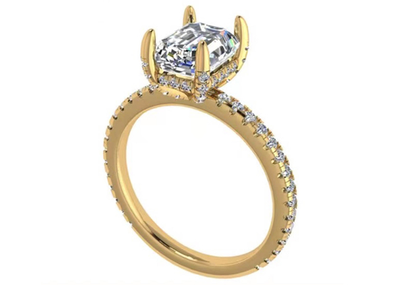 OEM naturel de diamant de dimension d'Emerald Cut 18K Rose Gold Ring Wiith 7.58×5.83mm