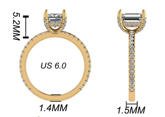 OEM naturel de diamant de dimension d'Emerald Cut 18K Rose Gold Ring Wiith 7.58×5.83mm