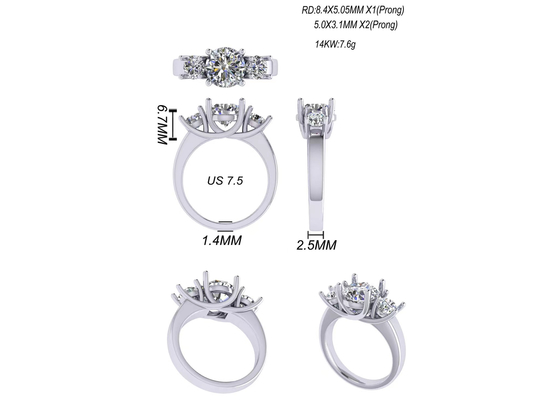 La couleur d'or blanc de bijoux d'or massif de la coupe ronde 14k a plaqué 2.21g le poids 8.4×5.05mm