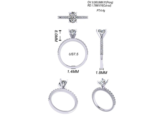 Taille ovale du poids OV8×6MM de Diamond Ring 2.45g de carat de la coupe ronde 1,5 pour l'engagement