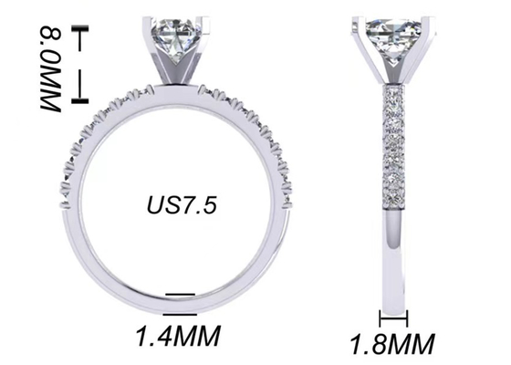 Taille ovale du poids OV8×6MM de Diamond Ring 2.45g de carat de la coupe ronde 1,5 pour l'engagement