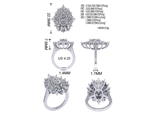 la couleur classique de Diamond Engagement Ring White Gold de halo de 1.5ct 49pcs a plaqué l'ODM