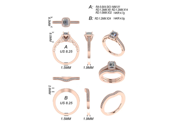les bijoux d'or massif de 0.8ct 14K, se sont levés bague de fiançailles d'or ont placé RA5.6×4.5MM