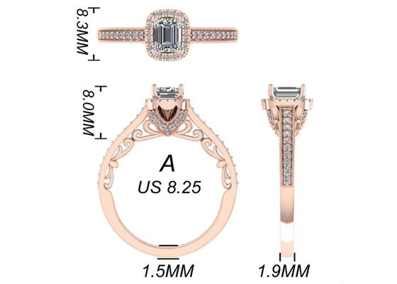 les bijoux d'or massif de 0.8ct 14K, se sont levés bague de fiançailles d'or ont placé RA5.6×4.5MM