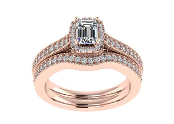 les bijoux d'or massif de 0.8ct 14K, se sont levés bague de fiançailles d'or ont placé RA5.6×4.5MM