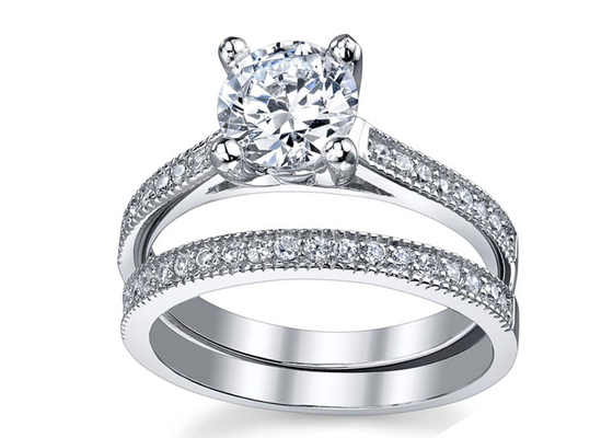 Carat 1,25 de coupe ronde Diamond Ring, 18K or blanc Ring Set For Wedding