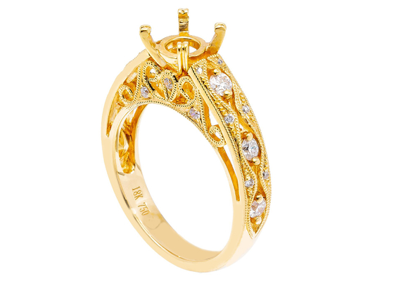 matériel d'or jaune de l'anneau 18K de 6pcs 0.07ct Diamond Semi Mount Jewelry