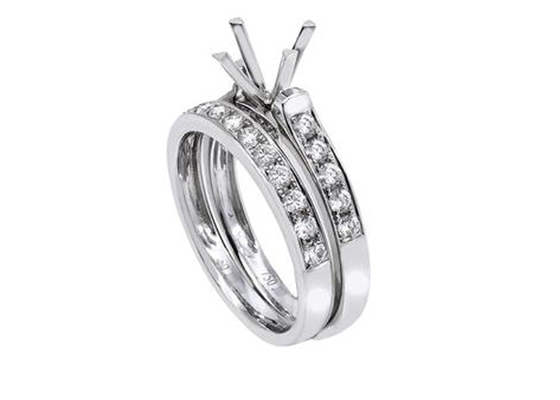 Double bague de fiançailles de forme ronde, ODM d'OEM d'anneau d'or blanc de 0.72ct 18K