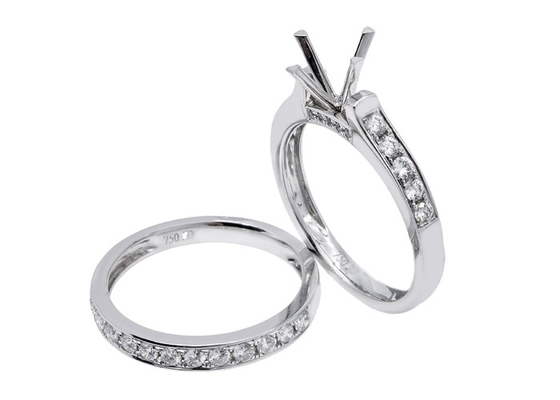 Double bague de fiançailles de forme ronde, ODM d'OEM d'anneau d'or blanc de 0.72ct 18K