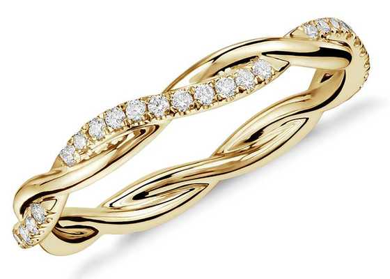 griffe de taille de bande des bijoux 3.8mm-4.3mm d'or jaune du lien 14K de la torsion 0.44ct plaçant le type