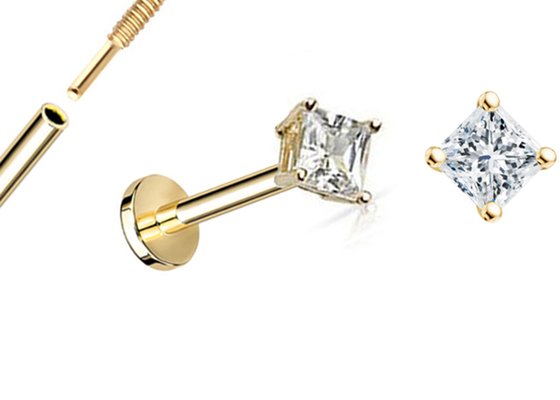 ODM de princesse Cut Diamond Stud Earrings Dia 3×3mm de l'or 14K pour l'anniversaire