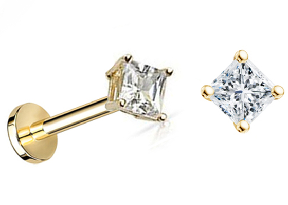ODM de princesse Cut Diamond Stud Earrings Dia 3×3mm de l'or 14K pour l'anniversaire