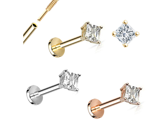 ODM de princesse Cut Diamond Stud Earrings Dia 3×3mm de l'or 14K pour l'anniversaire