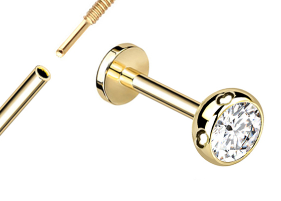 Les boucles d'oreille perçantes de bijoux de corps stérile d'or vissent le diamètre 3×3mm de style