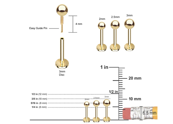 Boucles d'oreille de cartilage d'or d'OEM 14k, longueur perçante de la boucle d'oreille 5mm 8mm 10mm de corps