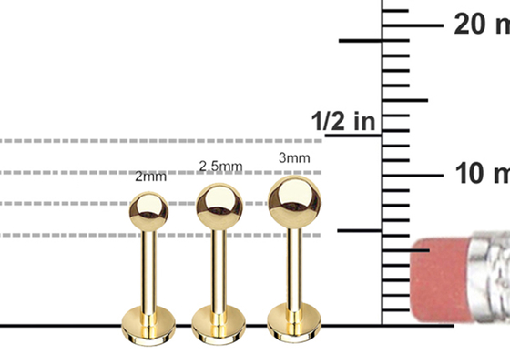 Boucles d'oreille de cartilage d'or d'OEM 14k, longueur perçante de la boucle d'oreille 5mm 8mm 10mm de corps