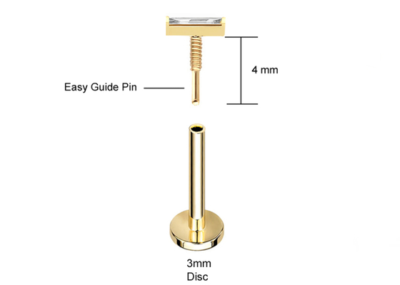 ODM d'OEM perçant de boucle d'oreille de bijoux de corps de l'or 14K avec le diamant de rectangle