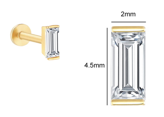 ODM d'OEM perçant de boucle d'oreille de bijoux de corps de l'or 14K avec le diamant de rectangle