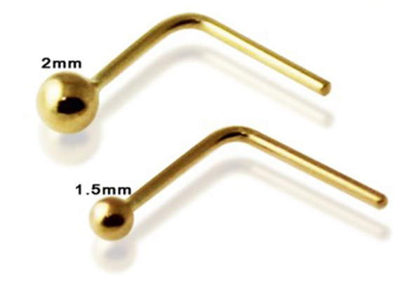 Anneau de nez en forme de L de l'or 18k, taille de Ring With Ball On End 1.5-2.0mm de nez