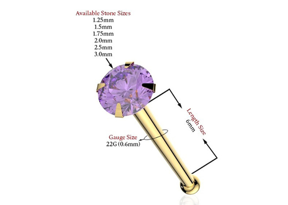 nez de l'or 18K de 1.25-3.0mm perçant l'ODM d'OEM avec la pierre naturelle